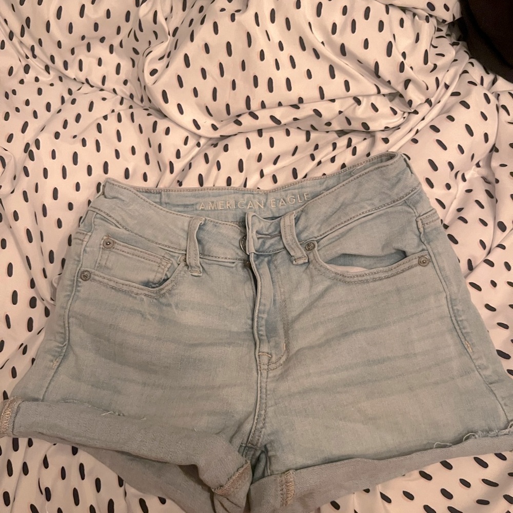American Eagle Light Wash high rise shortie shorts